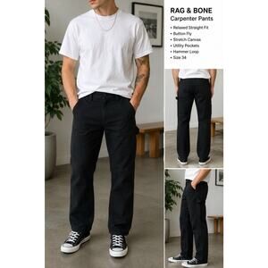 Rag & Bone Carpenter Pants Mens 34 Black Canvas Relaxed Straight Button Fly